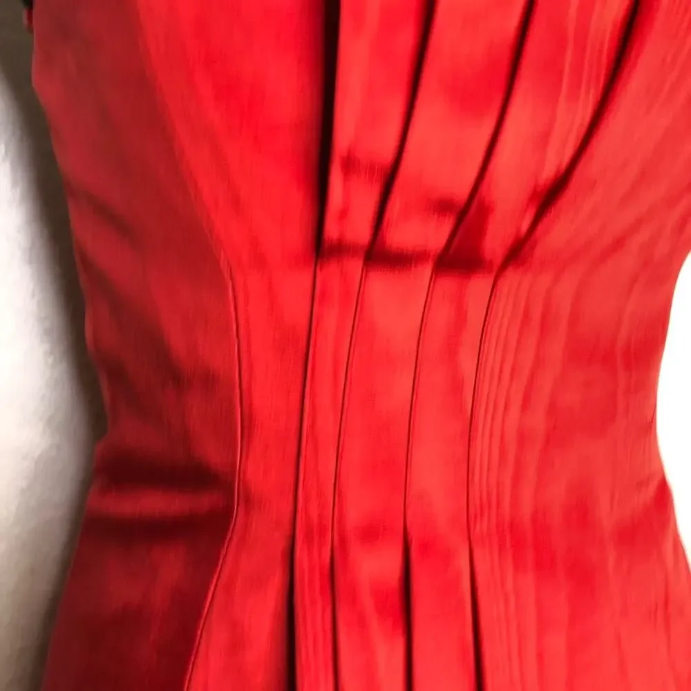 Vintage red silk pleated gathered strapless formal dress size 6